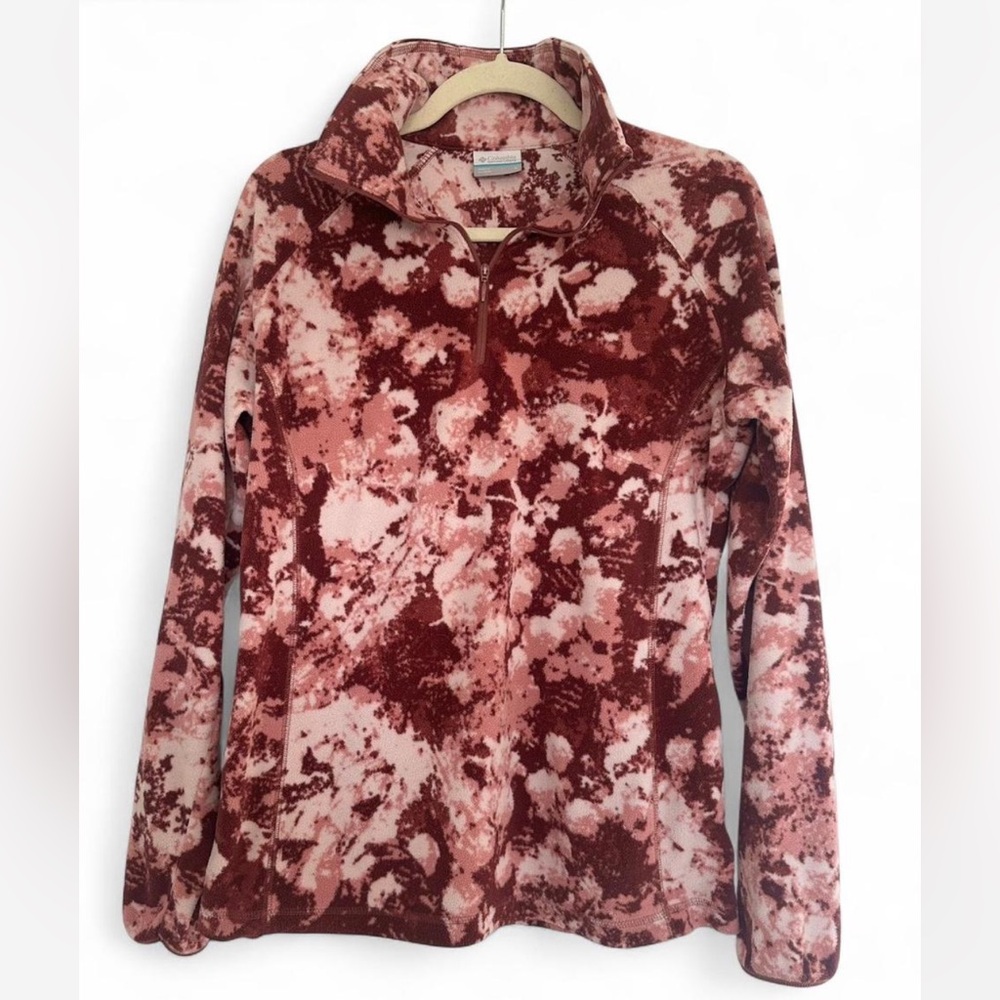 Columbia Women’s Fleece Half Zip Pullover – Size Large, Pink & Burgundy Tie-Dye